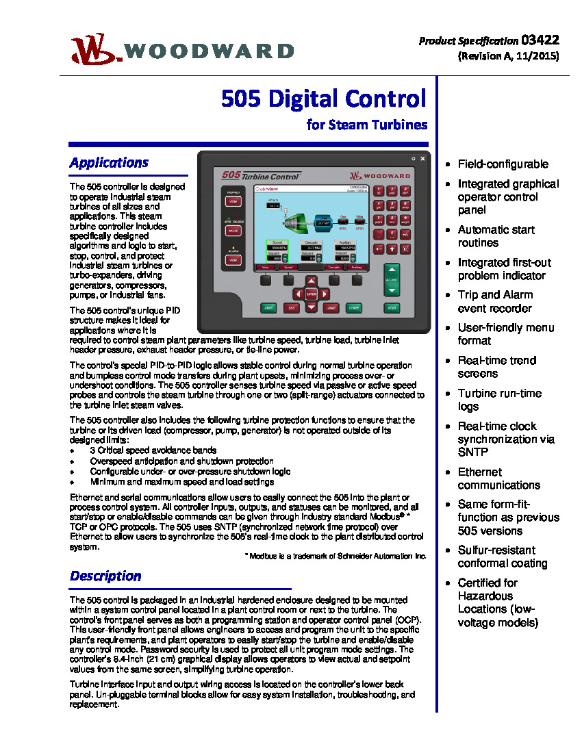 First Page Image of 9907-163 505 Digital Control Product Specification 03422.pdf